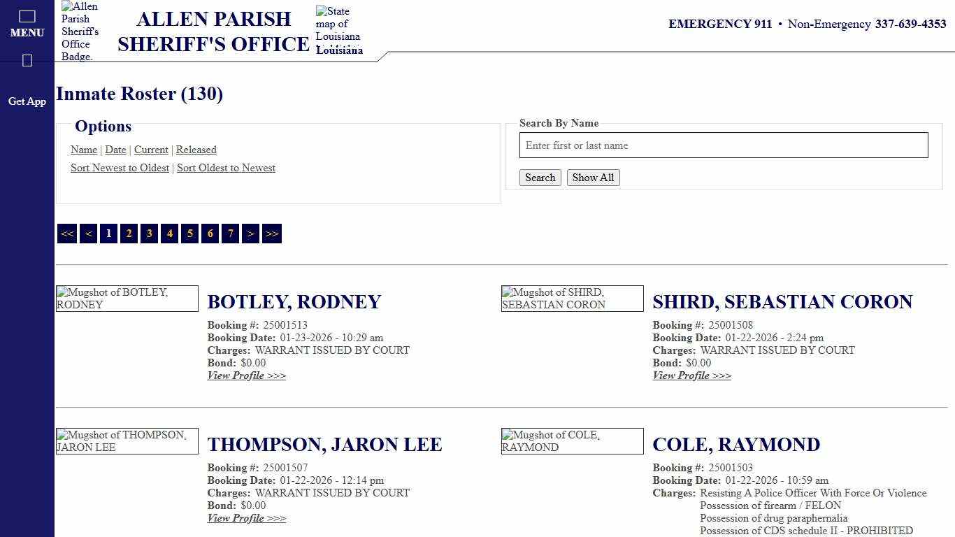 Inmate Roster - Current Inmates Booking Date Descending - Allen Parish Sheriff's Office